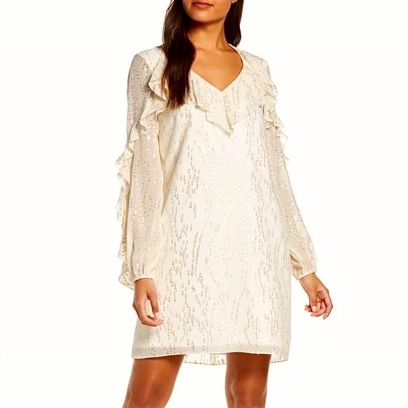 NWT Lilly Pulitzer Belle Metallic Ruffle-Trim Silk Shift Mini Cocktail Dress - Picture 1 of 14